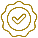 Golden badge with a checkmark in the center.