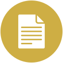 Icon of a document with lines of text on a gold circular background