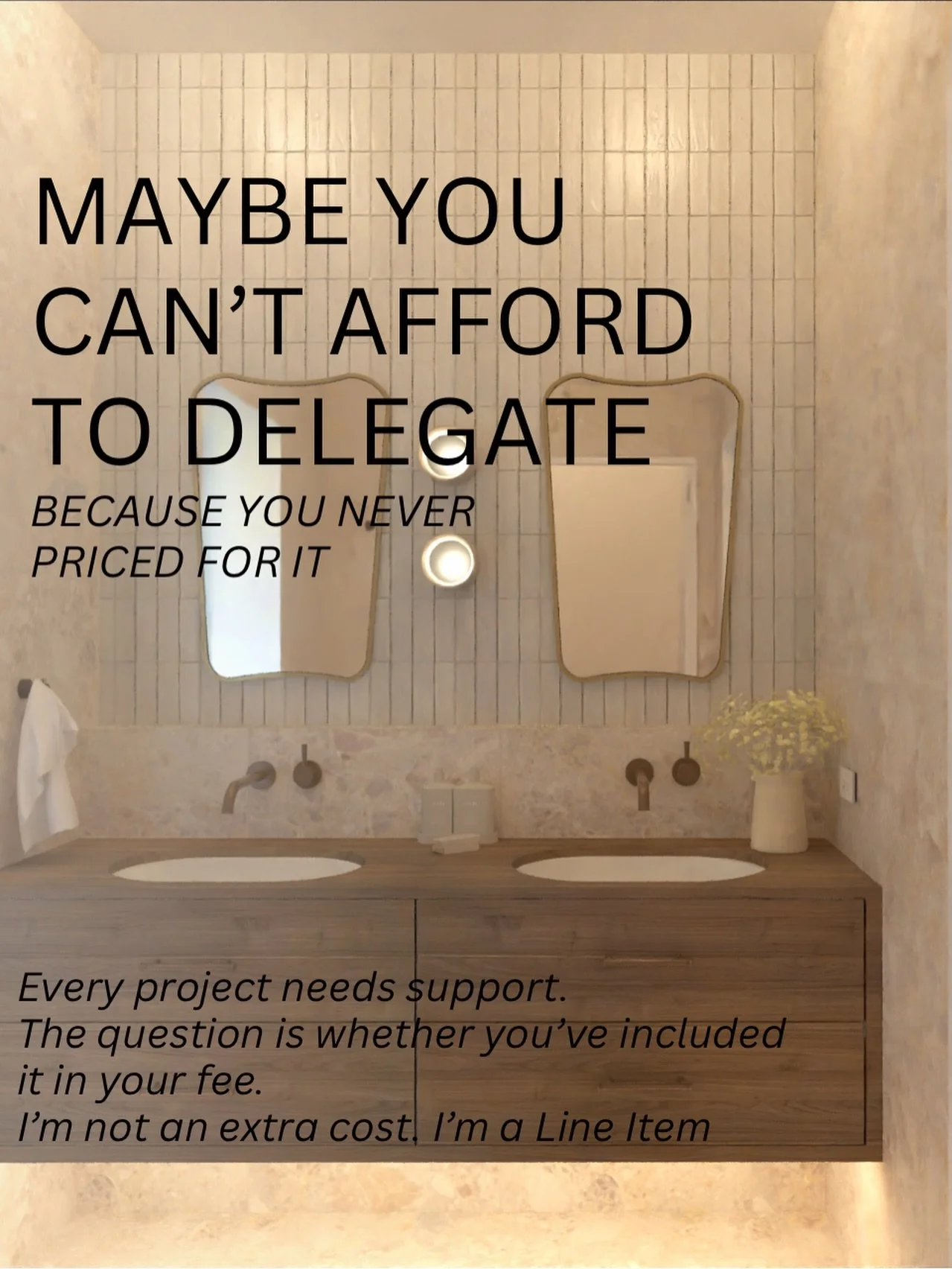Maybe you can&rsquo;t afford to delegate because you priced for doing it all yourself. 🤔

The modelling.

The rendering.

The revisions.

The late nights. 👩🏼&zwj;💻

The smartest studios don&rsquo;t price projects around one person.

They price pr
