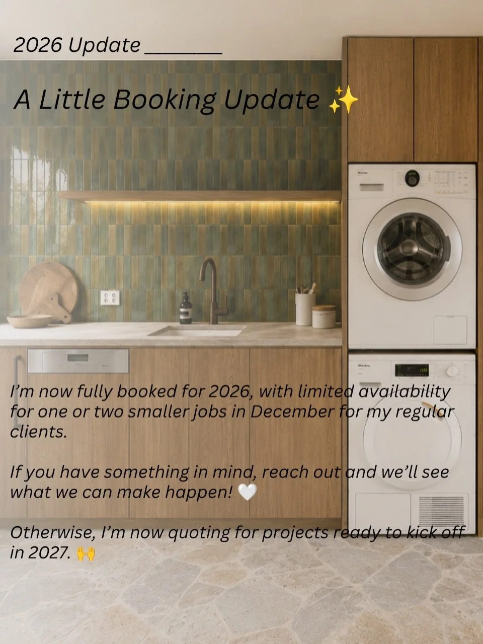 A little booking update ✨

I&rsquo;m so grateful for the continued support, referrals and the amazing projects I&rsquo;ve had the opportunity to be part of this year. 🤍 It honestly means so much to see The 3D SPACE continue to grow and to work along