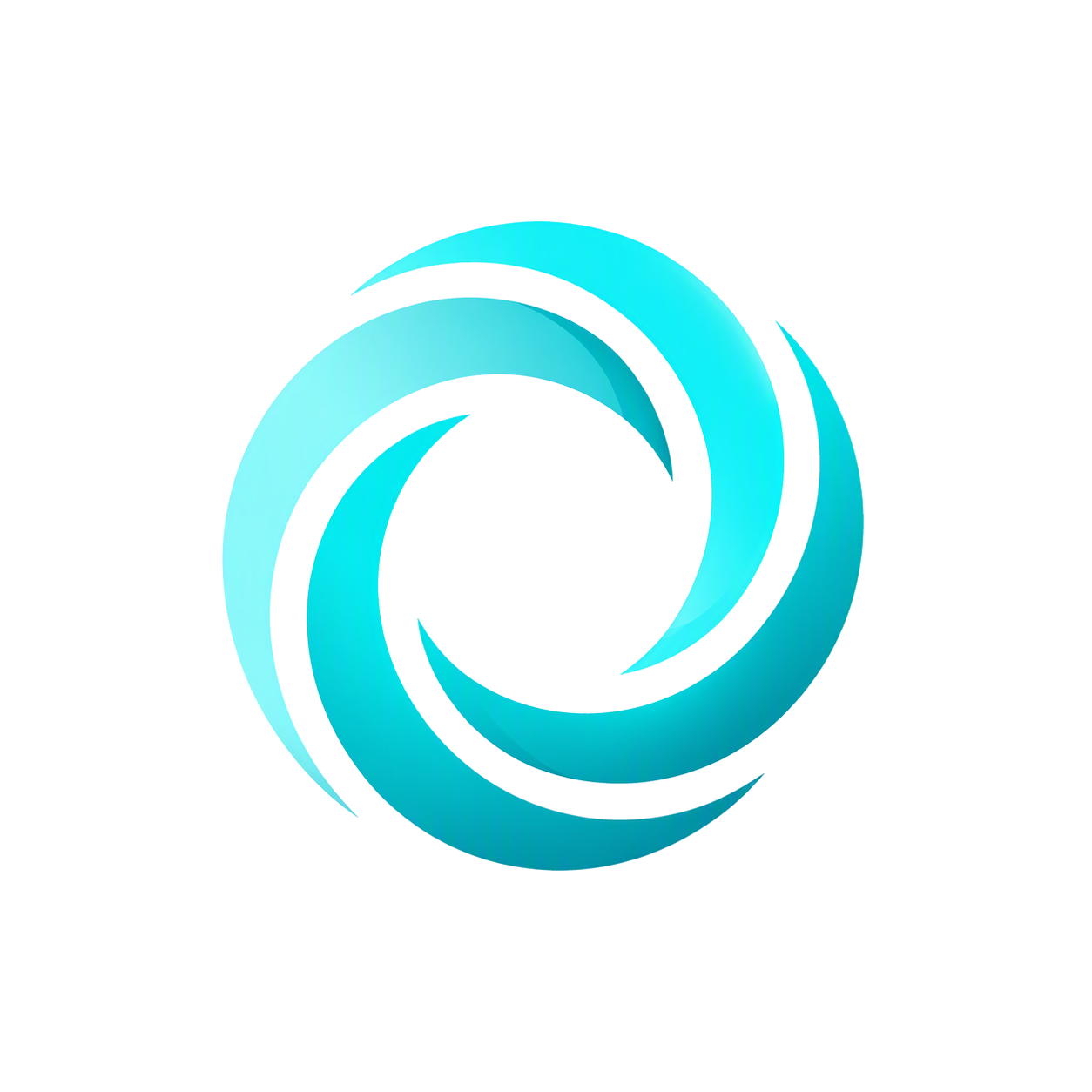 A 3D abstract geometric shape in shades of blue and cyan on a black background.