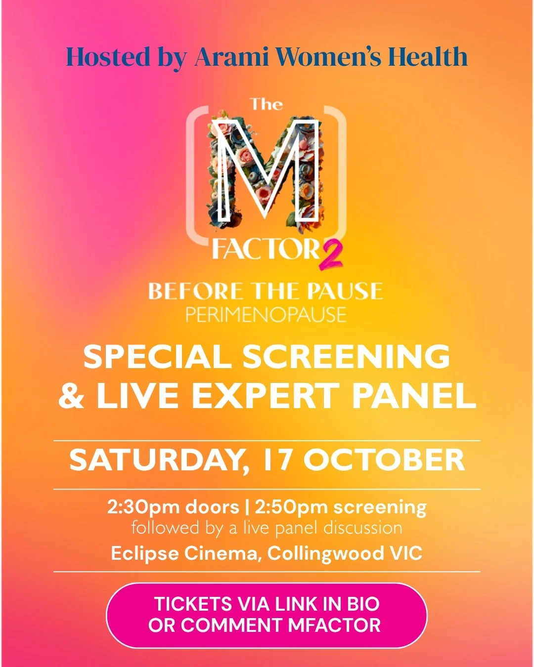 Perimenopause can start in your late 30s or early 40s, and too many women are told they're "too young", or that it's just stress. 🧡

Join @drkafalee for a special Melbourne screening of The (M) Factor 2: Before the Pause @themfactorfilm, f