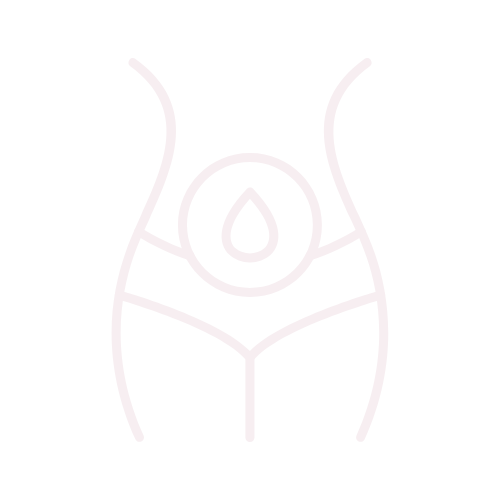 Minimalist line drawing of a female body with a water drop symbol in the abdomen area.