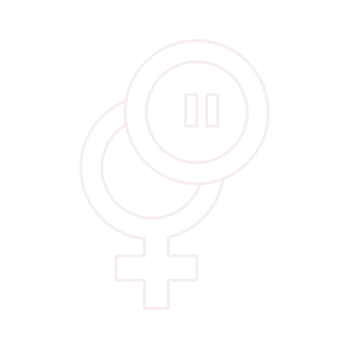 Illustration combining a female gender symbol and two talking speech bubble icons.