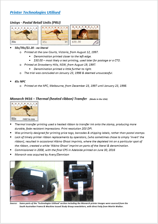Printer Technologies Utilised for Counter Printed & Monetel Stamps