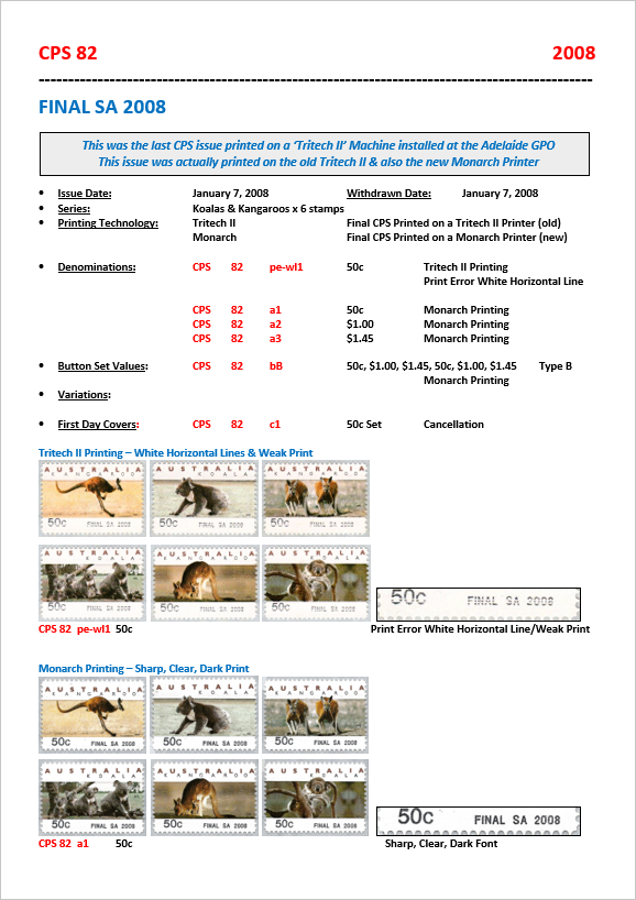 An example of detailed listing of a specific CPS (Counter Printed Stamp) issue together with scanned images