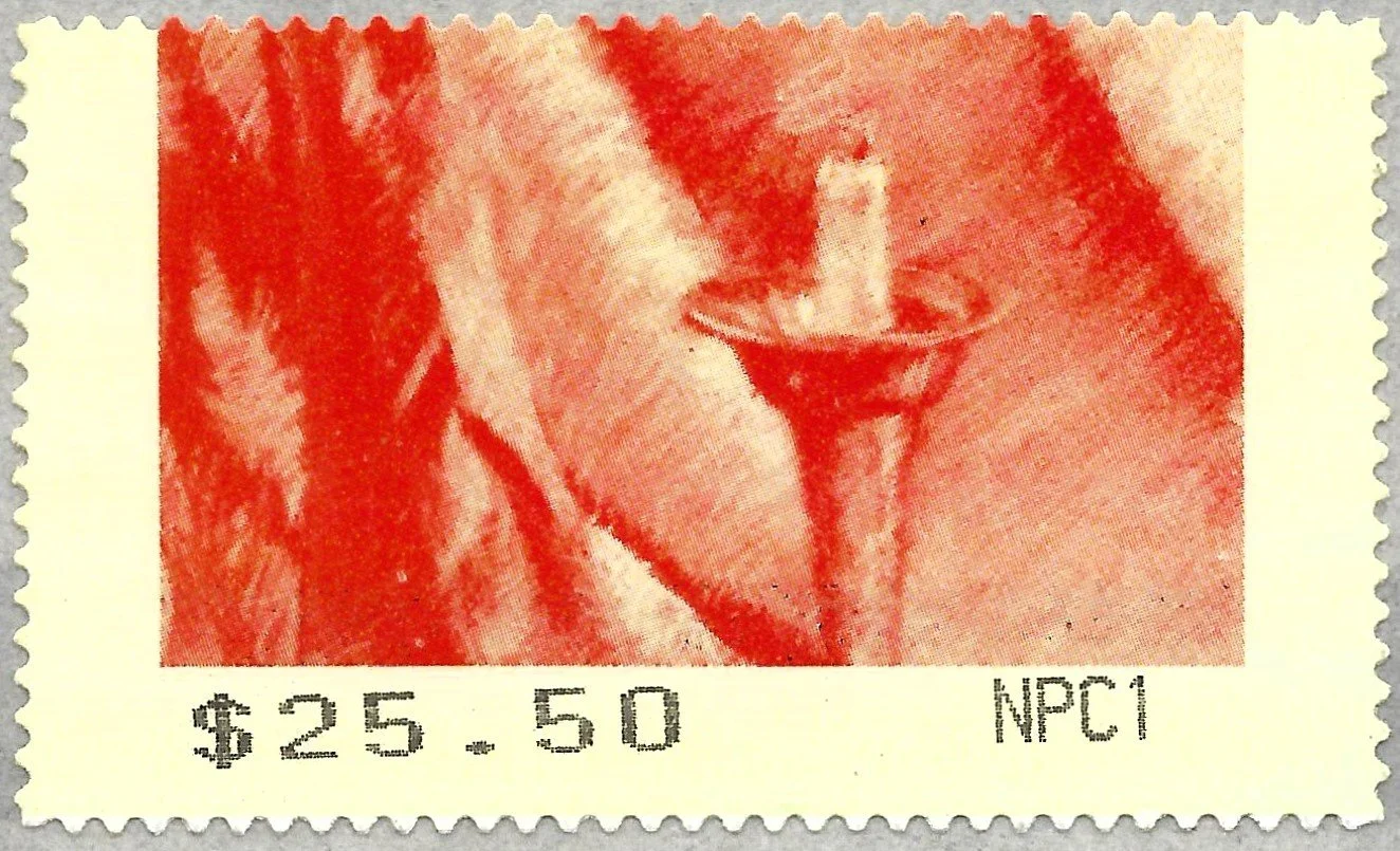 The upright red candle Australian CPS stamp design was used for testing in 1992 & 1993 at the laboratories of the National Philatelic Centre in Melbourne.