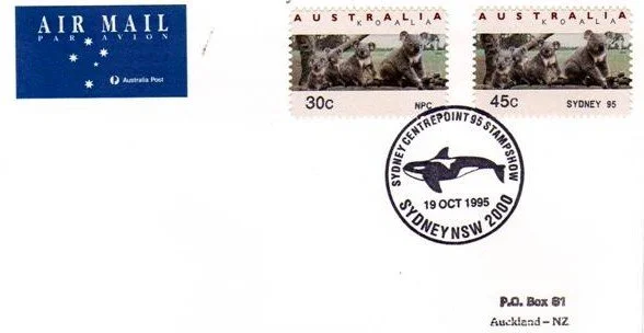 The very rare 30c NPC issue, printed specifically for the Sydney 95 Show to support the 75c airmail rate to New Zealand., and listed in the Australian CPS Stamp Catalogue & Handbook 1991-2016