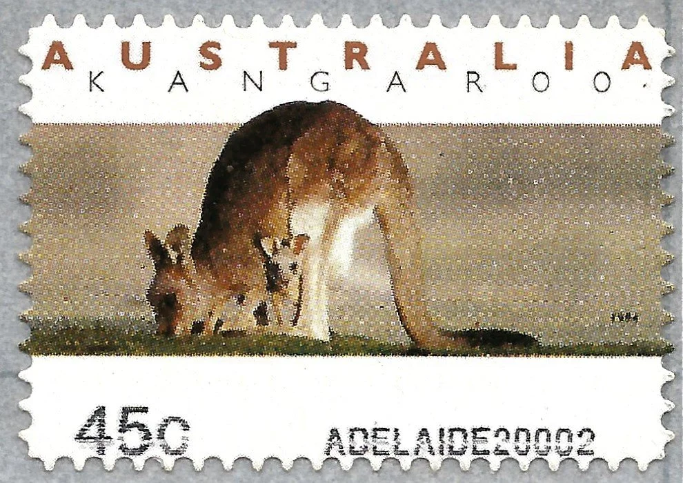 45c ADELAIDE20002 CPS stamp print error - these are peel & stick stamps that were issued in a strip of 6 with different Kangaroo & Koala designs. A very rare print error.