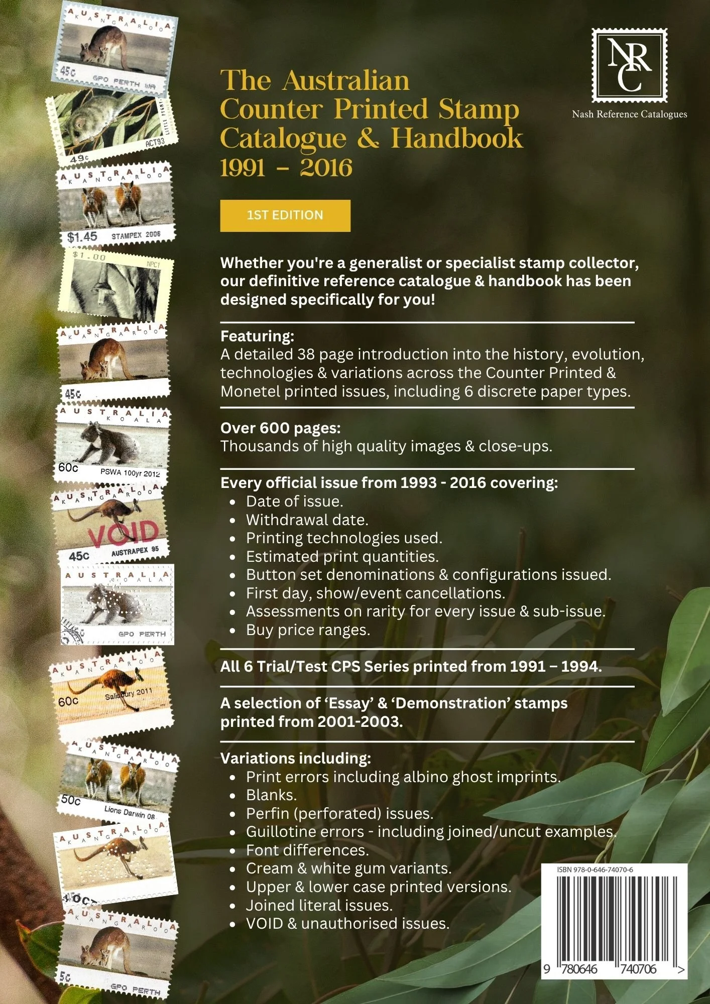 The back cover of the Australian Counter Printed Stamp Catalogue & Handbook 1991-2016