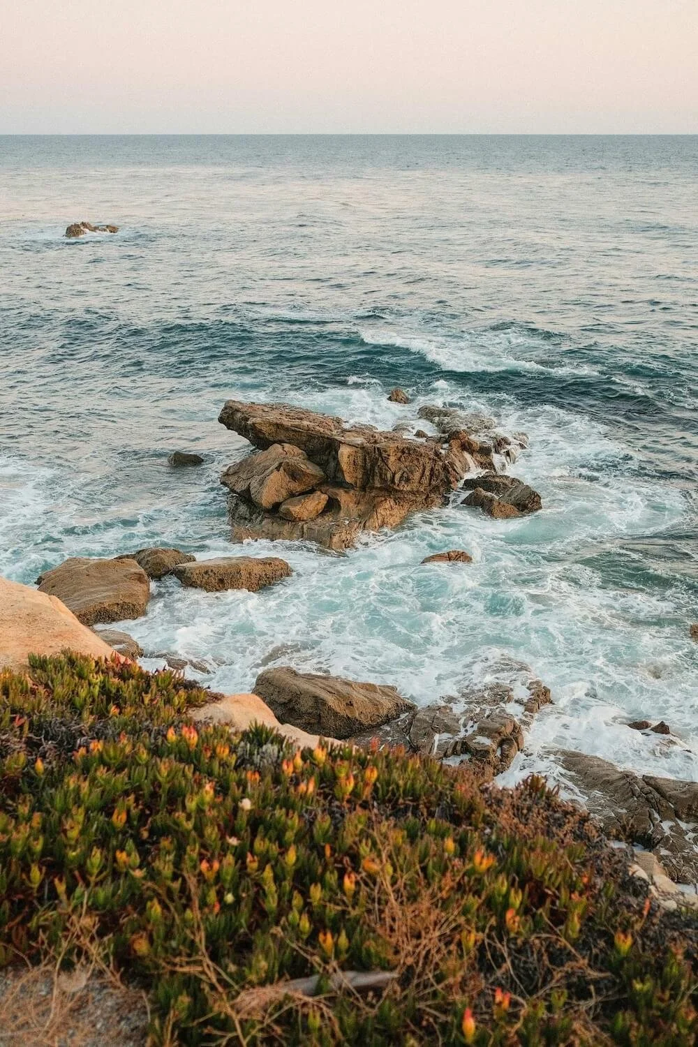 A rocky coastline overlooking the ocean