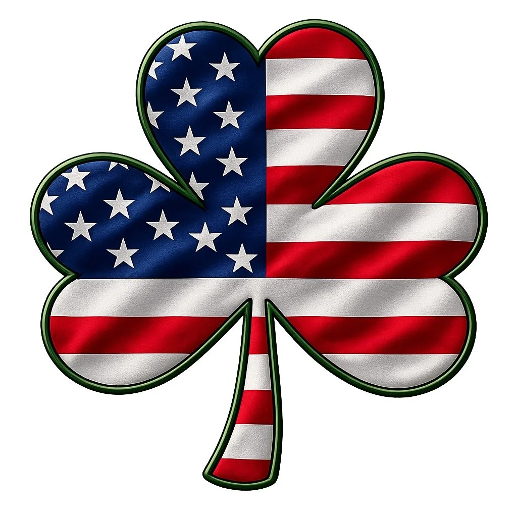 A four-leaf clover decorated with the American flag pattern, featuring stars and stripes.