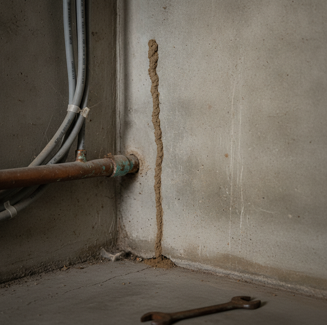 subterranean termite mud tube climbing a concrete wall
