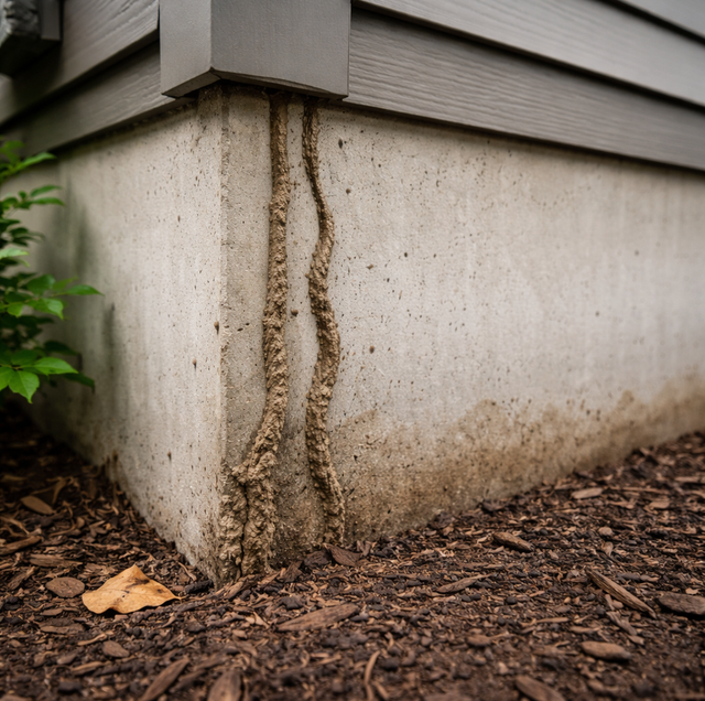 inspector in crawlspace examining foundation for termite damage