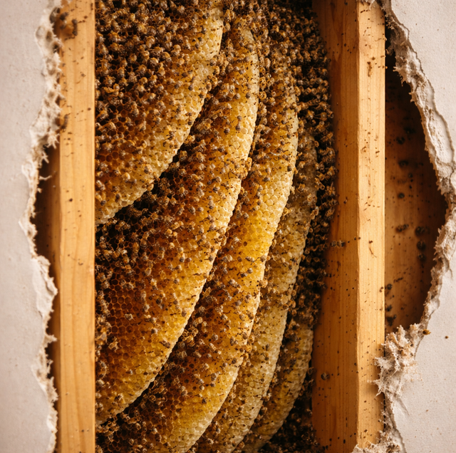honey bee swarm entering wall cavity crack