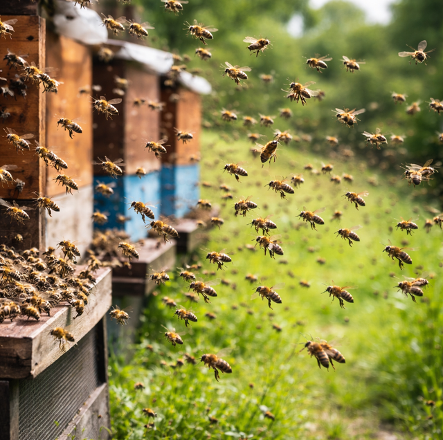 Africanized honey bees swarming near rural fence line