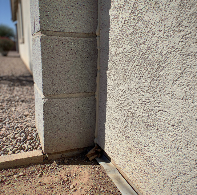 desert block wall meeting house stucco corner gap