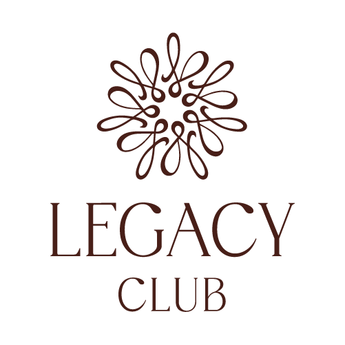 Decorative logo with a floral design and the text 'Legacy Club' beneath it.