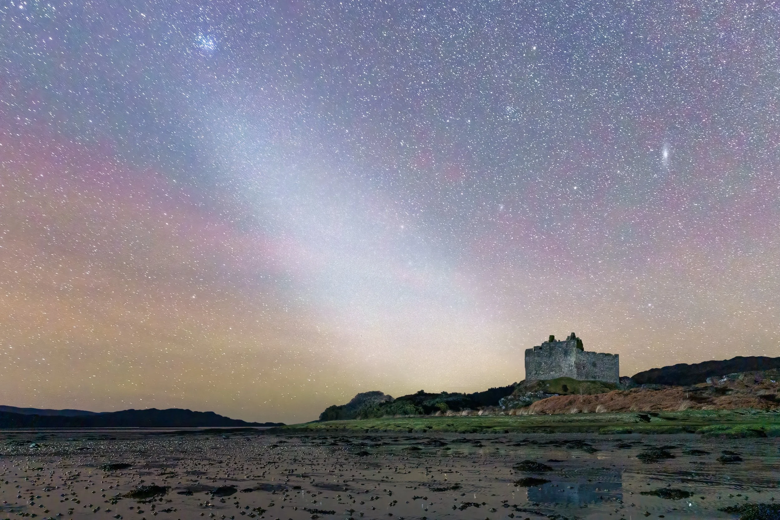 Zodiacal light in the night sky above Castle Tioram | Moidart Scotland | Steven Marshall Photography