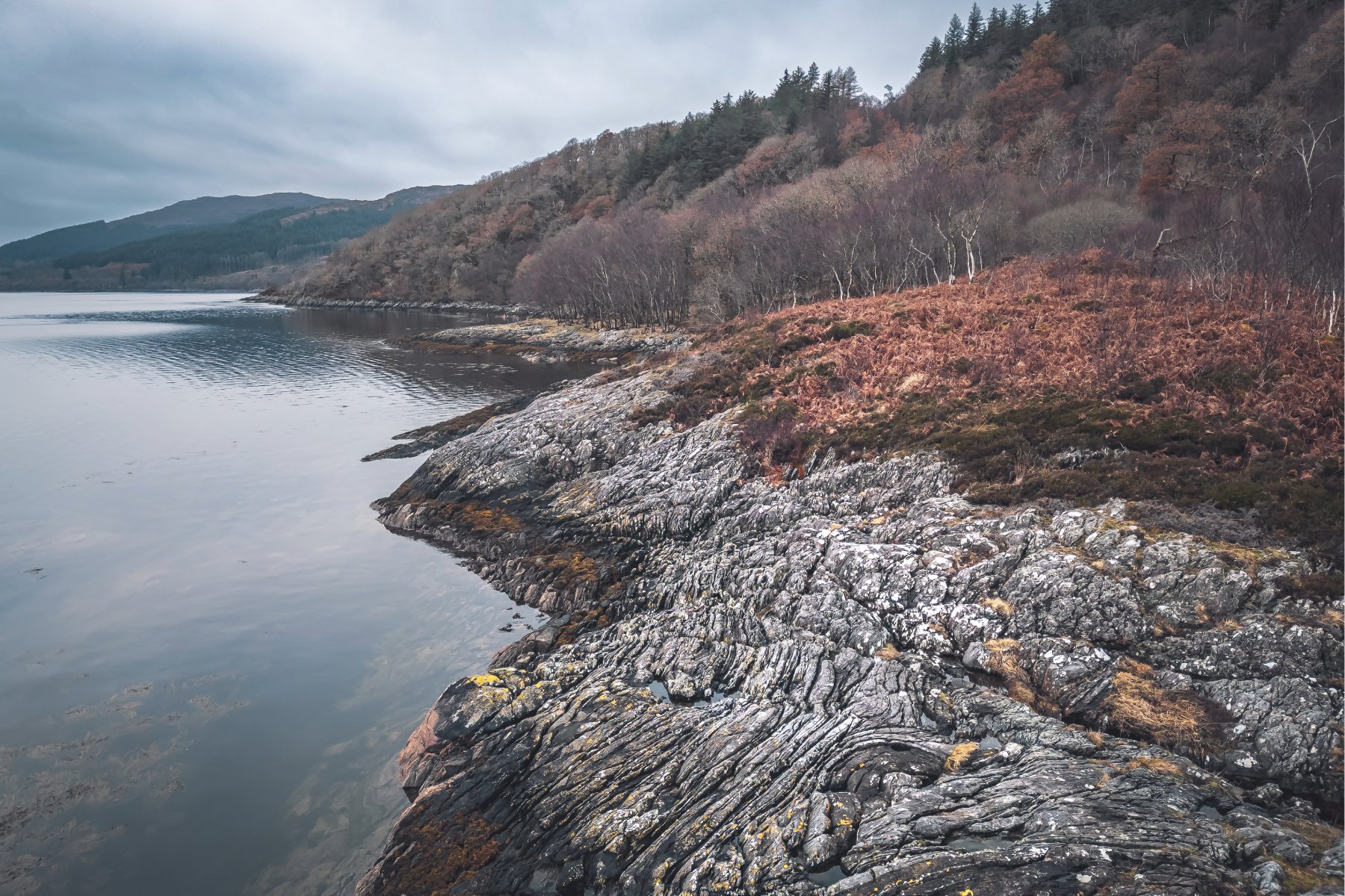 Grooved rock surfaces on the shoreline at the entrance to Sàilean nan Cuileag on Loch Sunart | Sunart Scotland | Steven Marshall Photography