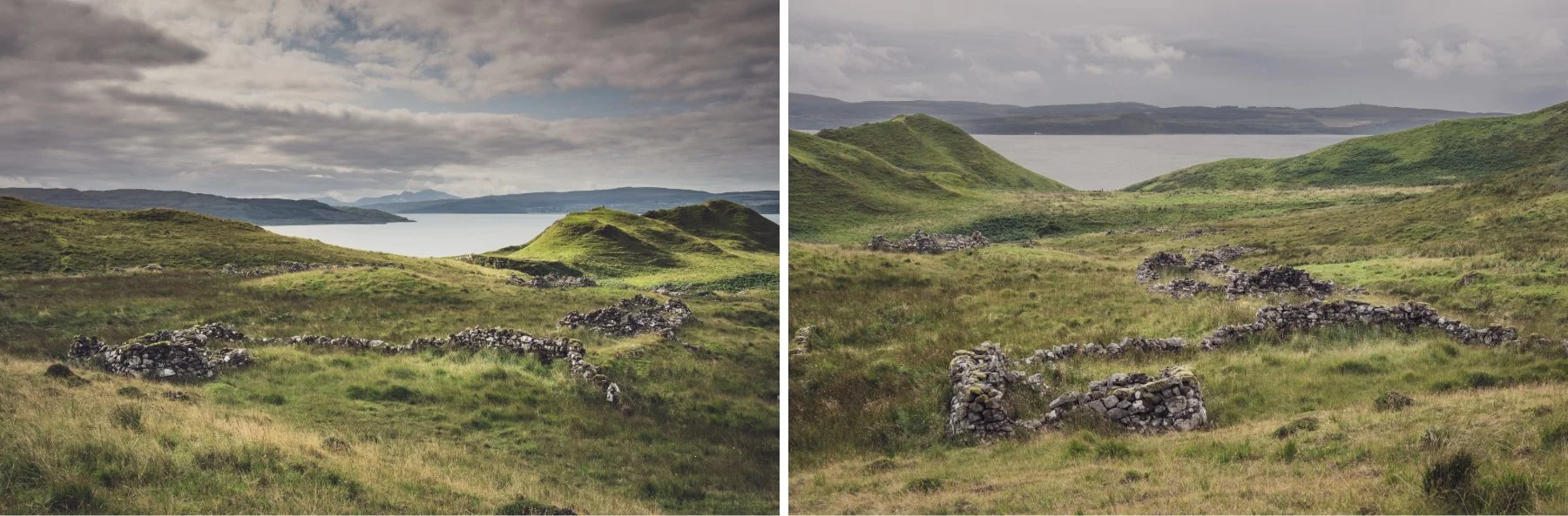 Ruins of croft houses by the sea in the Scottish Highlands | Bourblaige Cleared Settlement, Ardnamurchan, Scotland | Steven Marshall Photography