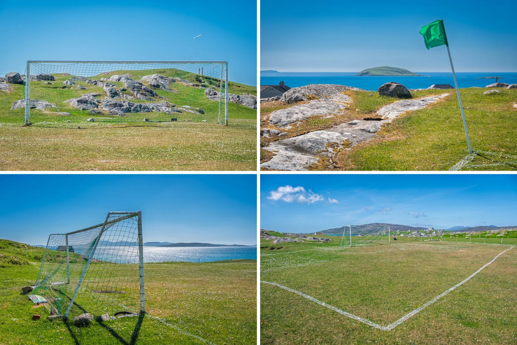 Goal posts, white lines and corner flags found on Eriskay Football Club’s football pitch | Outer Hebrides Scotland | Steven Marshall Photography