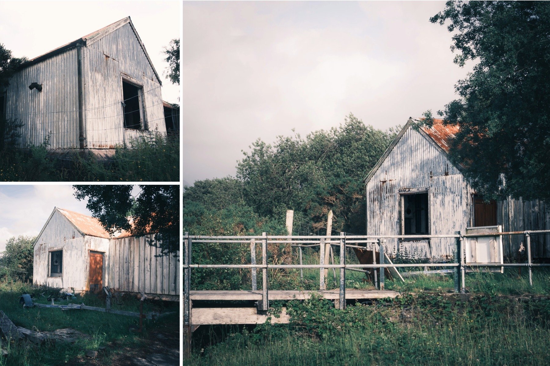 Close up images of a wooden pier leading to a white walled, rusting red roofed and dilapidated and building | Acharacle Ardnamurchan Scotland | Steven Marshall Photography