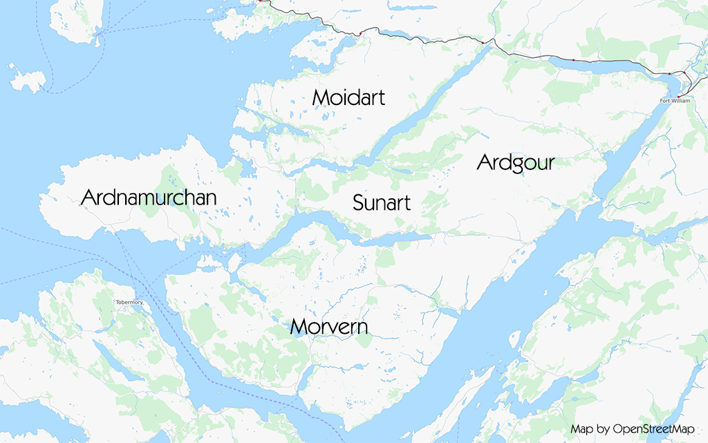Map showing locations of Ardnamurchan, Moidart, Sunart, Ardour and Morvern - the West Highland Peninsulas on Scotland's north-west coast | Steven Marshall Photography
