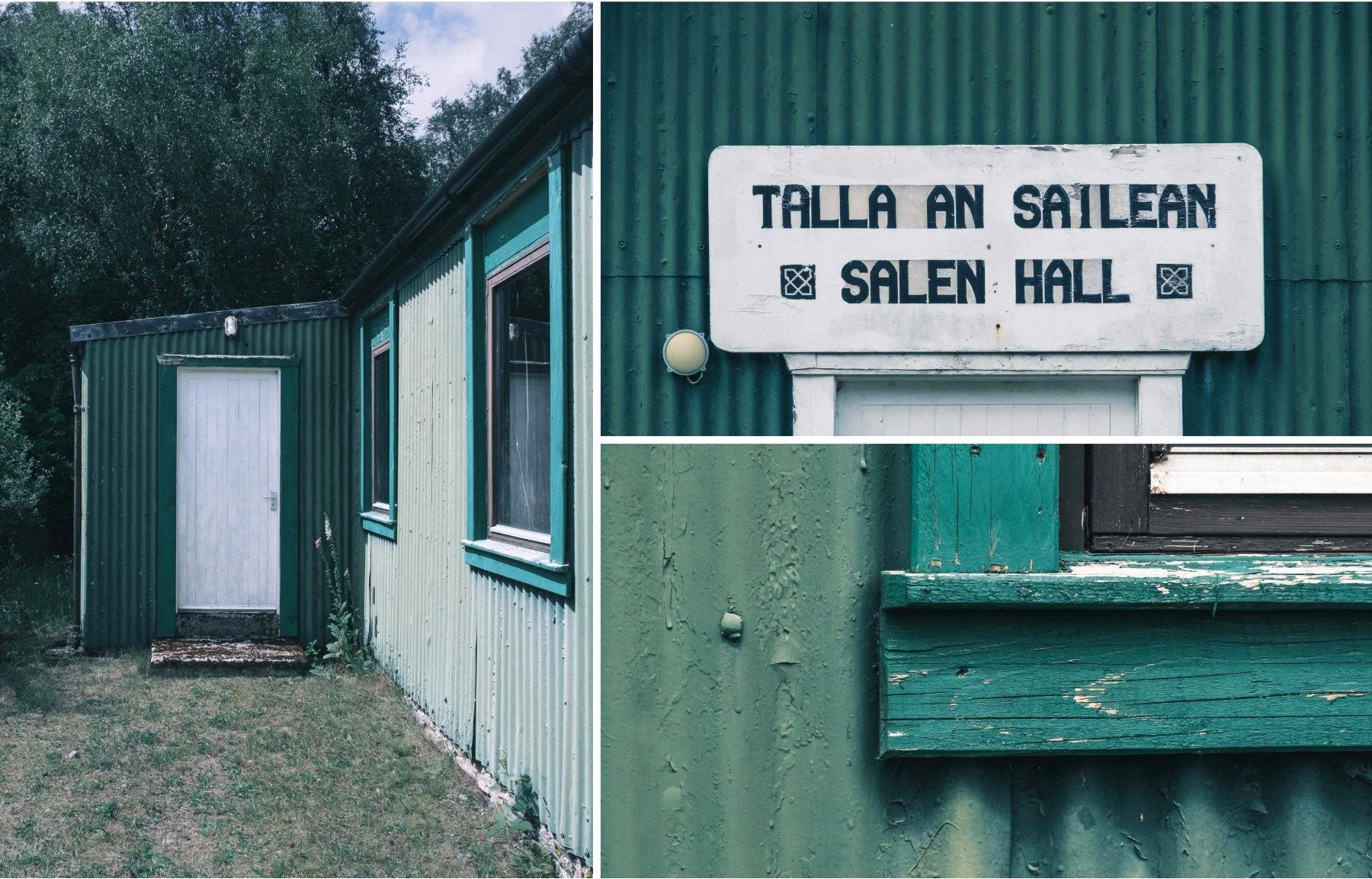 Close up images of a green painted, corrugated tin/iron building used as a village hall | Salen Ardnamurchan Scotland | Steven Marshall Photography