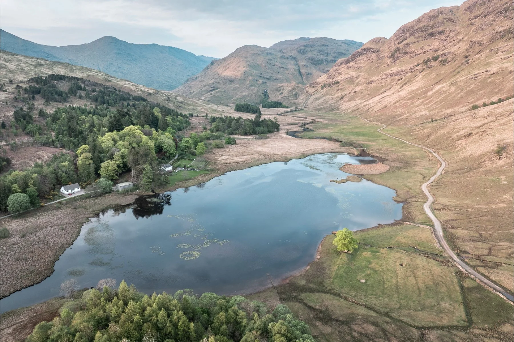 An ariel view of Loch nan Lochan and the hills surrounding it | Glen Moidart Scotland | Steven Marshall Photography