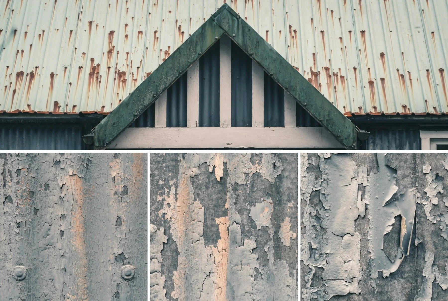 Close up images of a blue wall, green roof painted corrugated tin/iron building used as a village hall | Mingarry Park Moidart Scotland | Steven Marshall Photography
