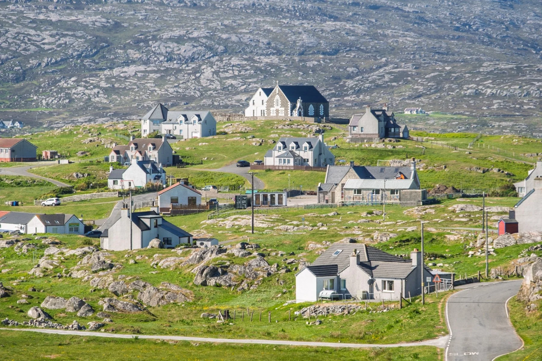 Saint Michael’s Church on top of Cnoc nan Sgrath, above the houses of Am Baile and Rubha Bhan, the main crofting settlements on Eriskay | Outer Hebrides Scotland | Steven Marshall Photography
