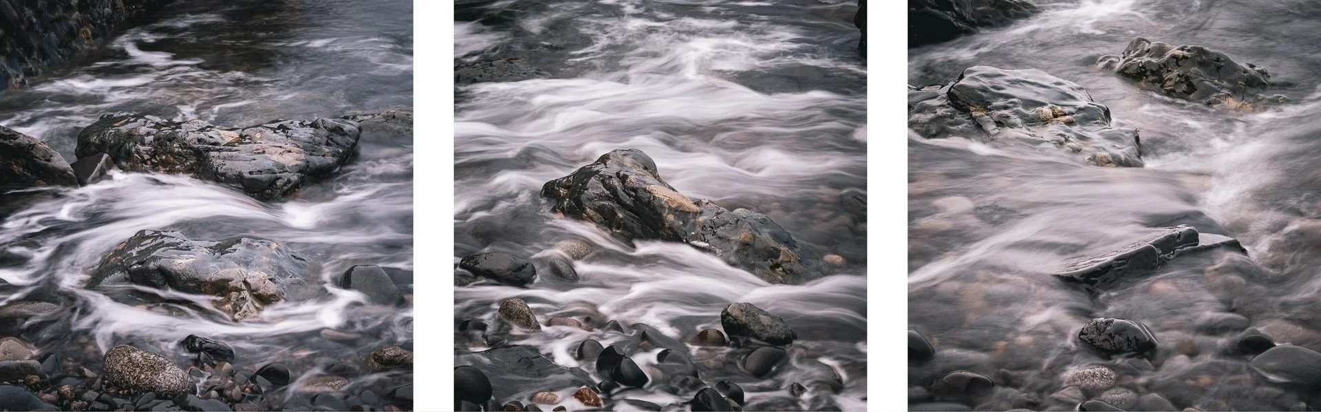 Close up shots of waves washing over the rocks on a grey day at Fascadale Bay | Ardnamurchan, Scotland | Steven Marshall Photography