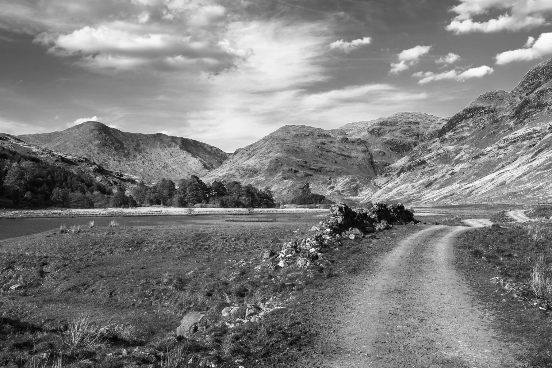 A rough track through a Scottish glen with hills in the background | Glen Moidart Scotland | Steven Marshall Photography