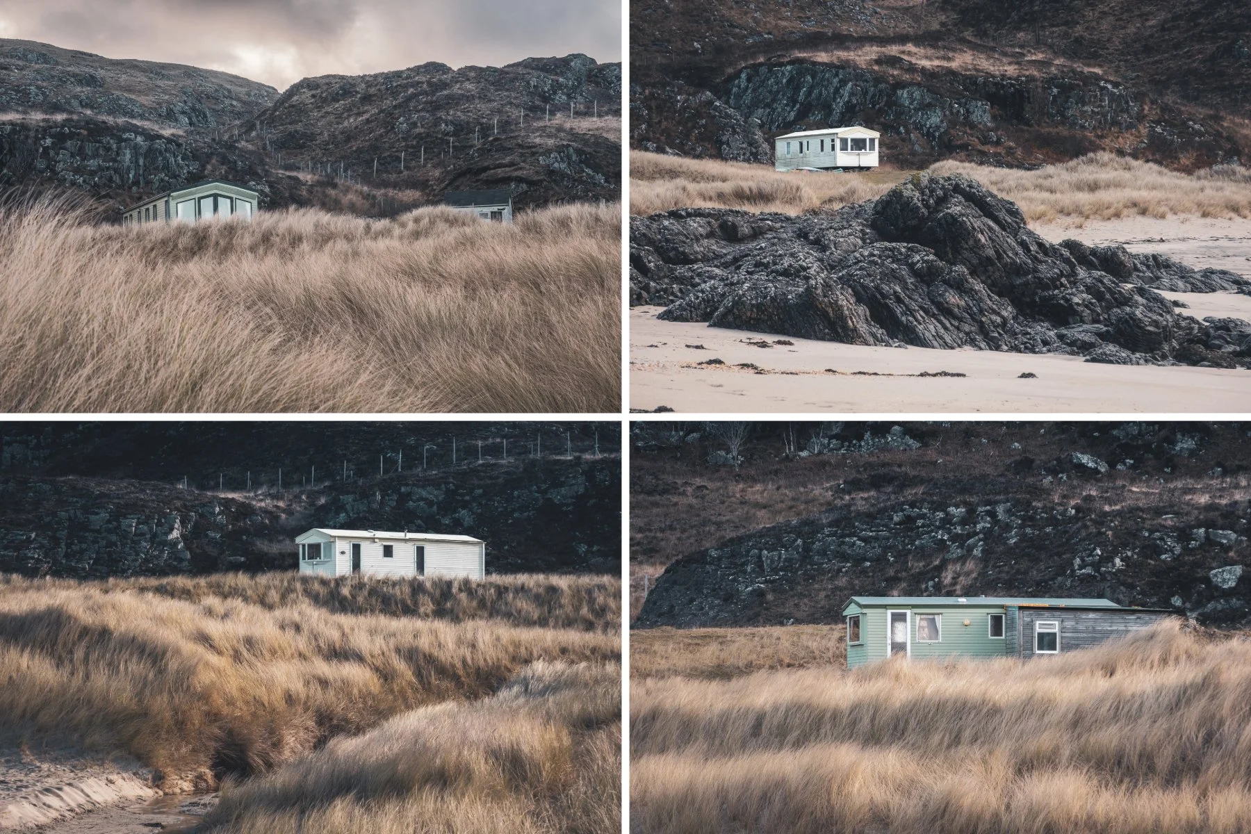 A collage of static caravans amongst the sand dunes and marram grass at Port na Carraidh (Bay MacNeil) | Ardnamurchan Scotland | Steven Marshall Photography