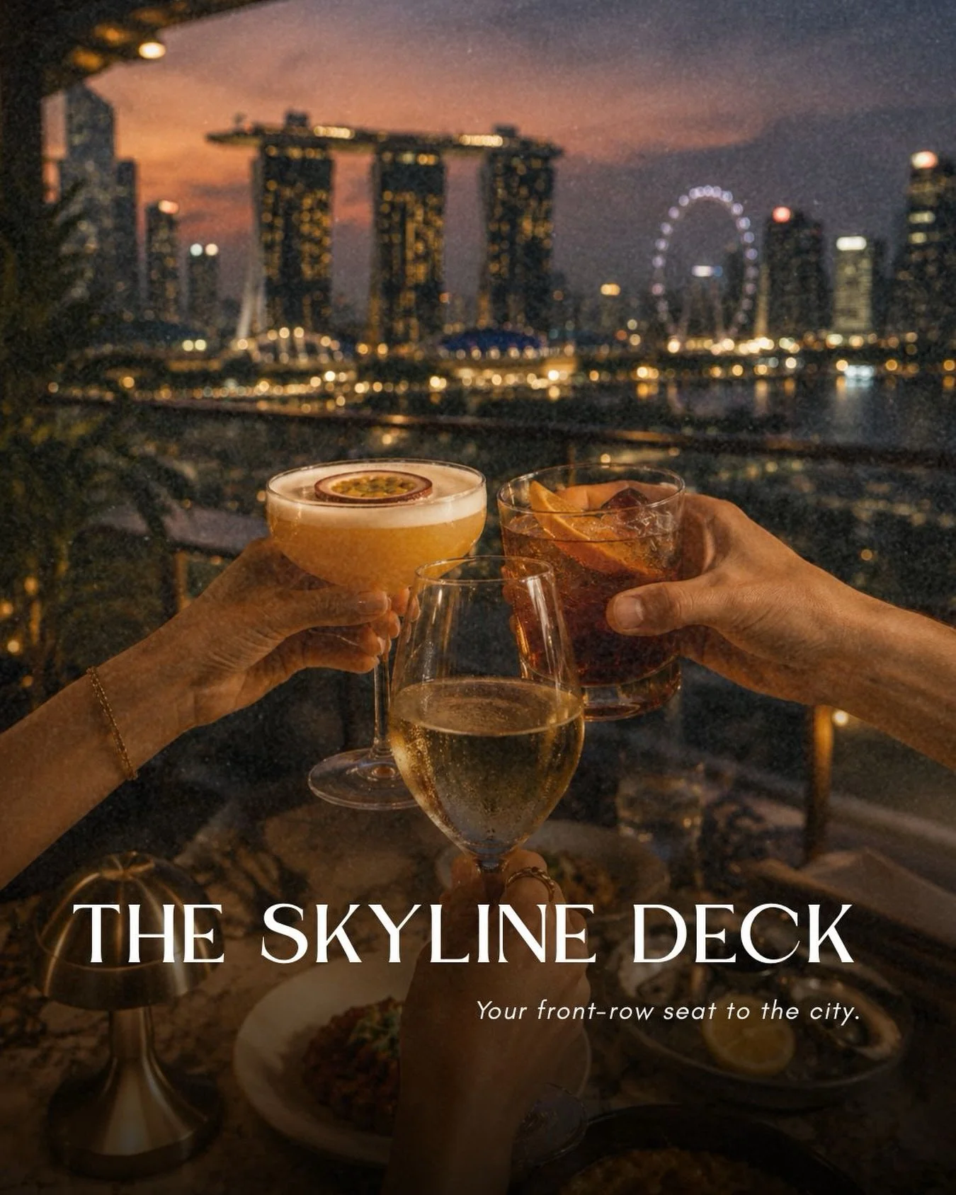 Raise a glass, watch the city transform
and let the evening take its course.

See you at golden hour.