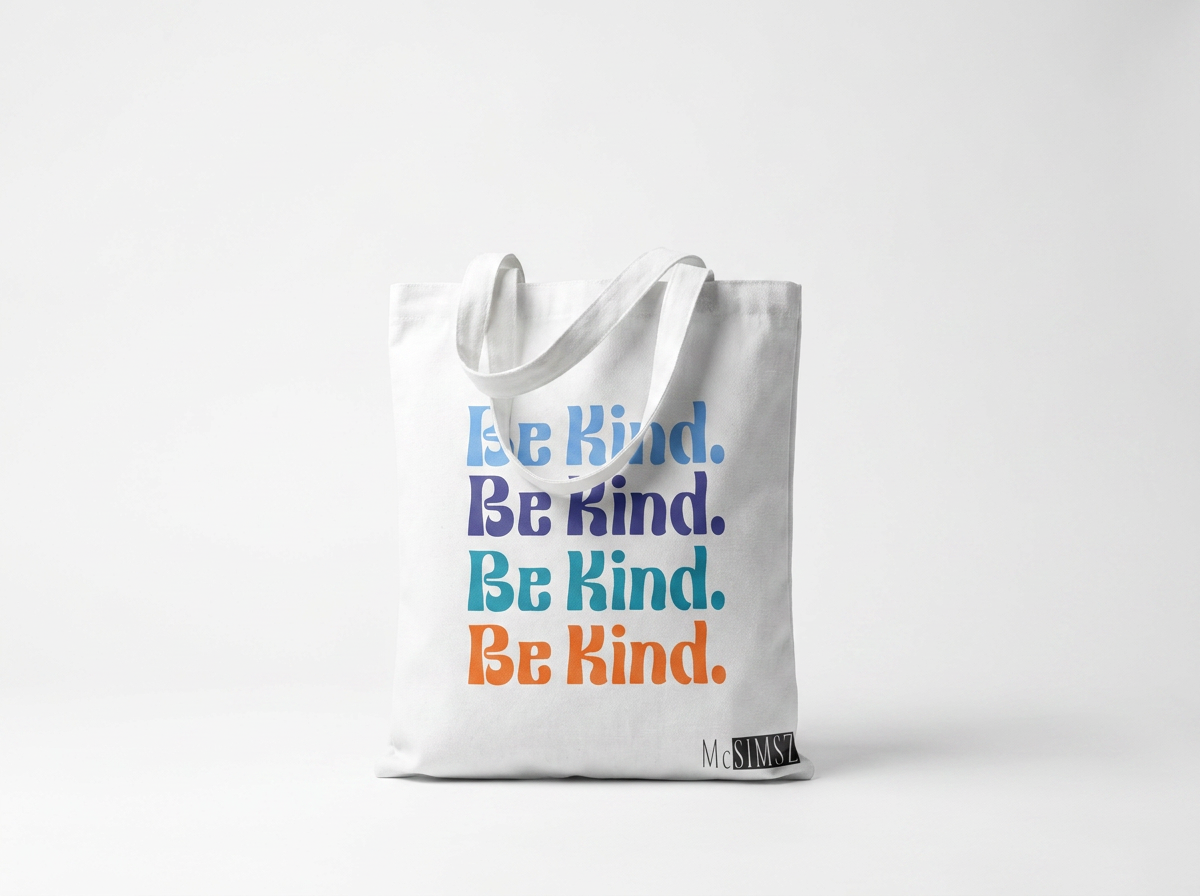 Be Kind Inspirational Canvas Shoulder  Tote Bag | Premium Everyday Carry | White | 13.78 x 15.75 inches