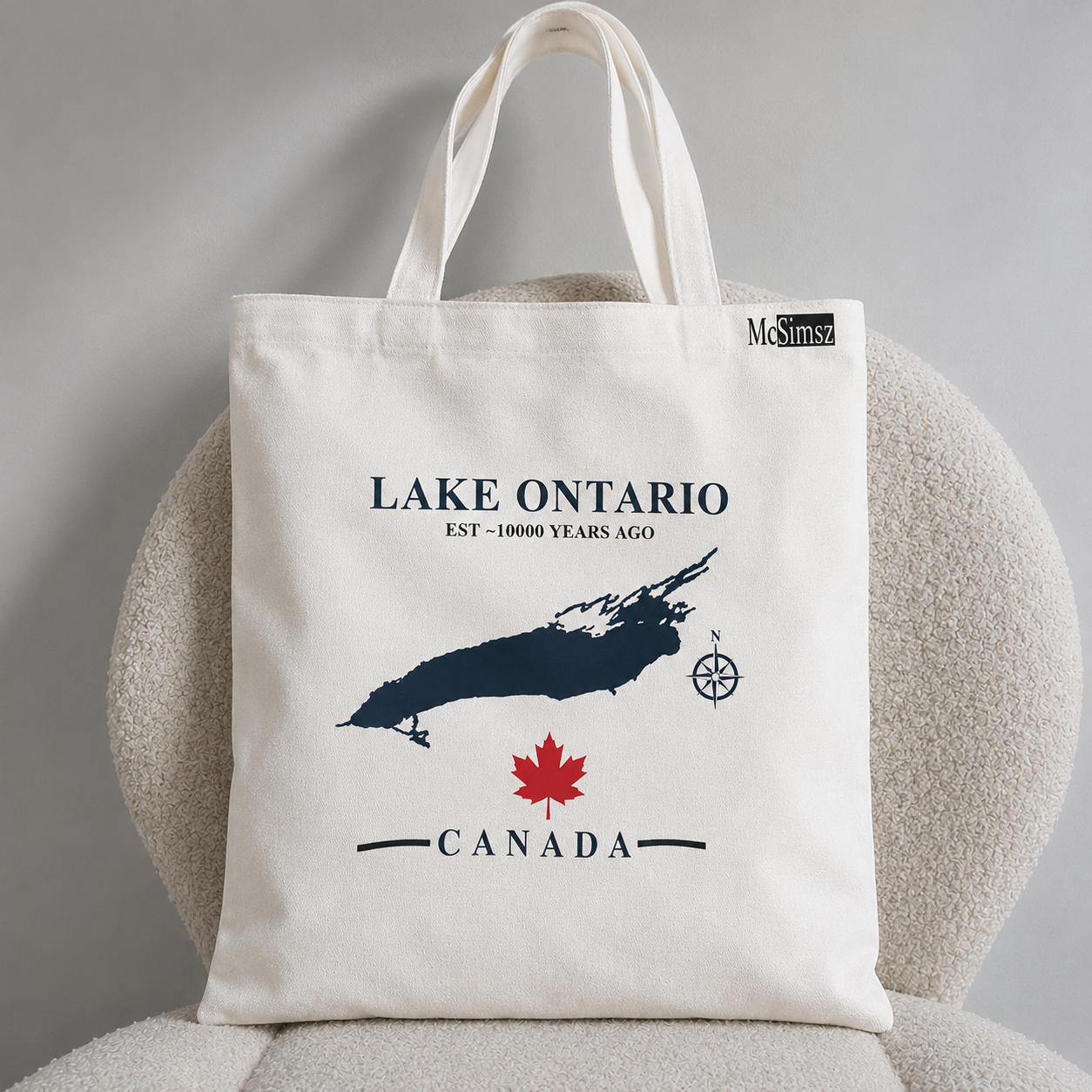 Lake Ontario Est. ~10000 Years Ago Tote Bag – Ontario Canvas Tote | Premium Everyday Carry | White | 13.78 x 15.75 inches