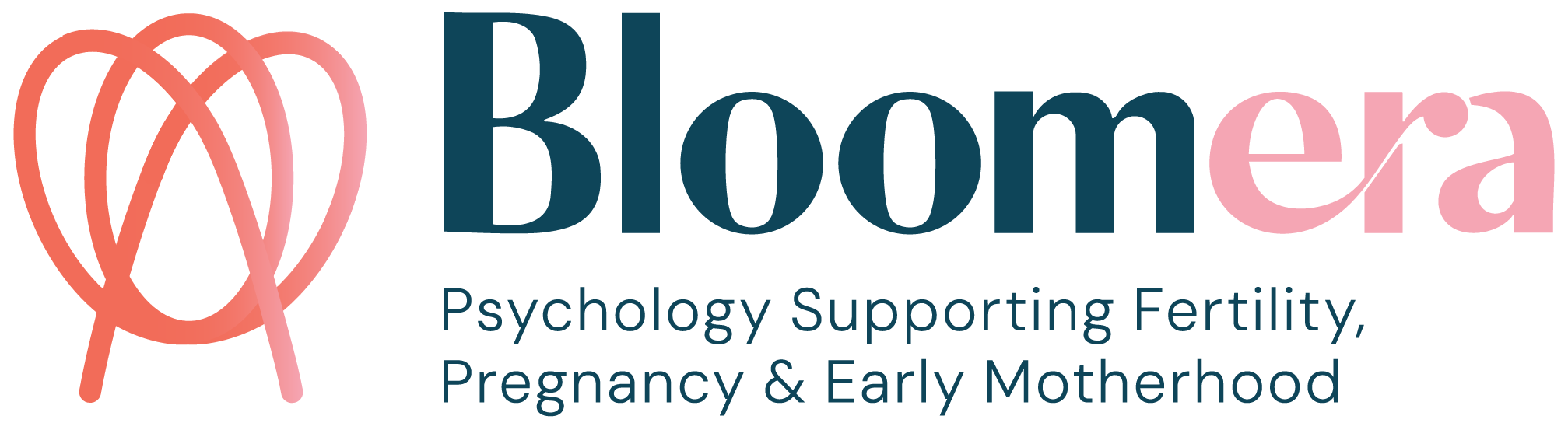 Logo for Blooma, a practice focused on psychology supporting fertility, pregnancy, and early motherhood, featuring a stylized heart and the text 'Blooma' with the tagline.