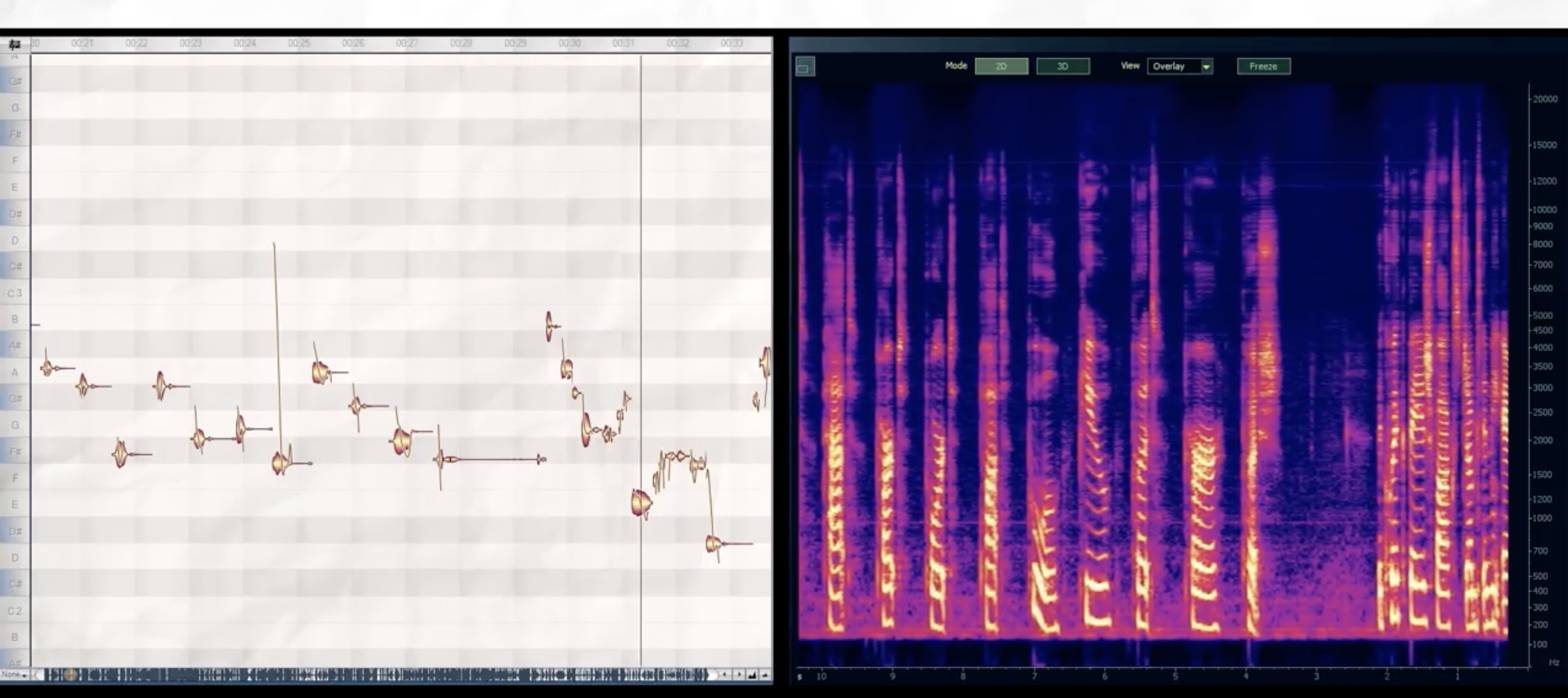 Audio editing software displaying a waveform on the left and a spectrogram on the right.