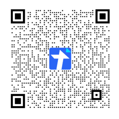 QR code with a blue navigation sign in the center.