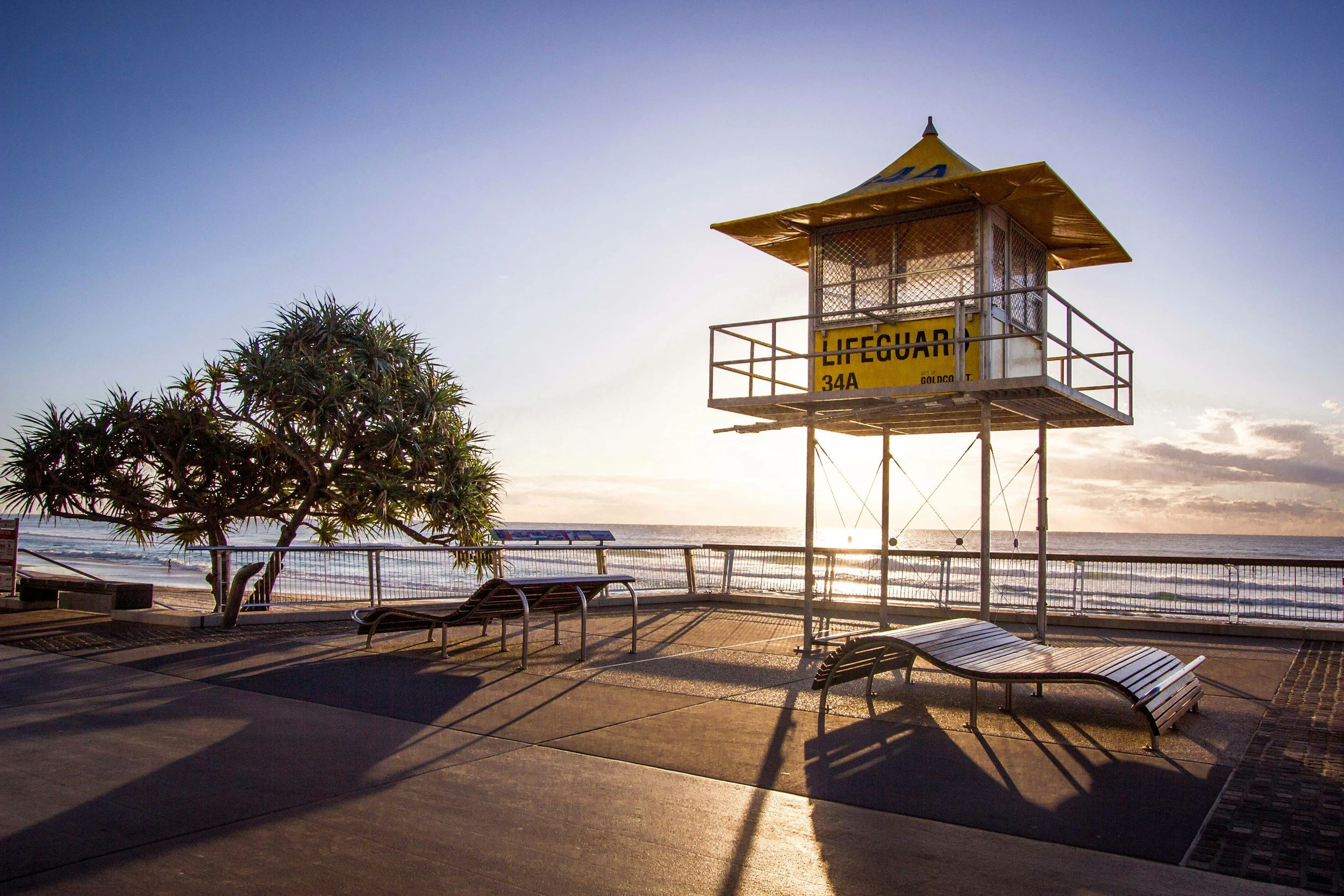 Lifeguard tower overlooking a Gold Coast beach.