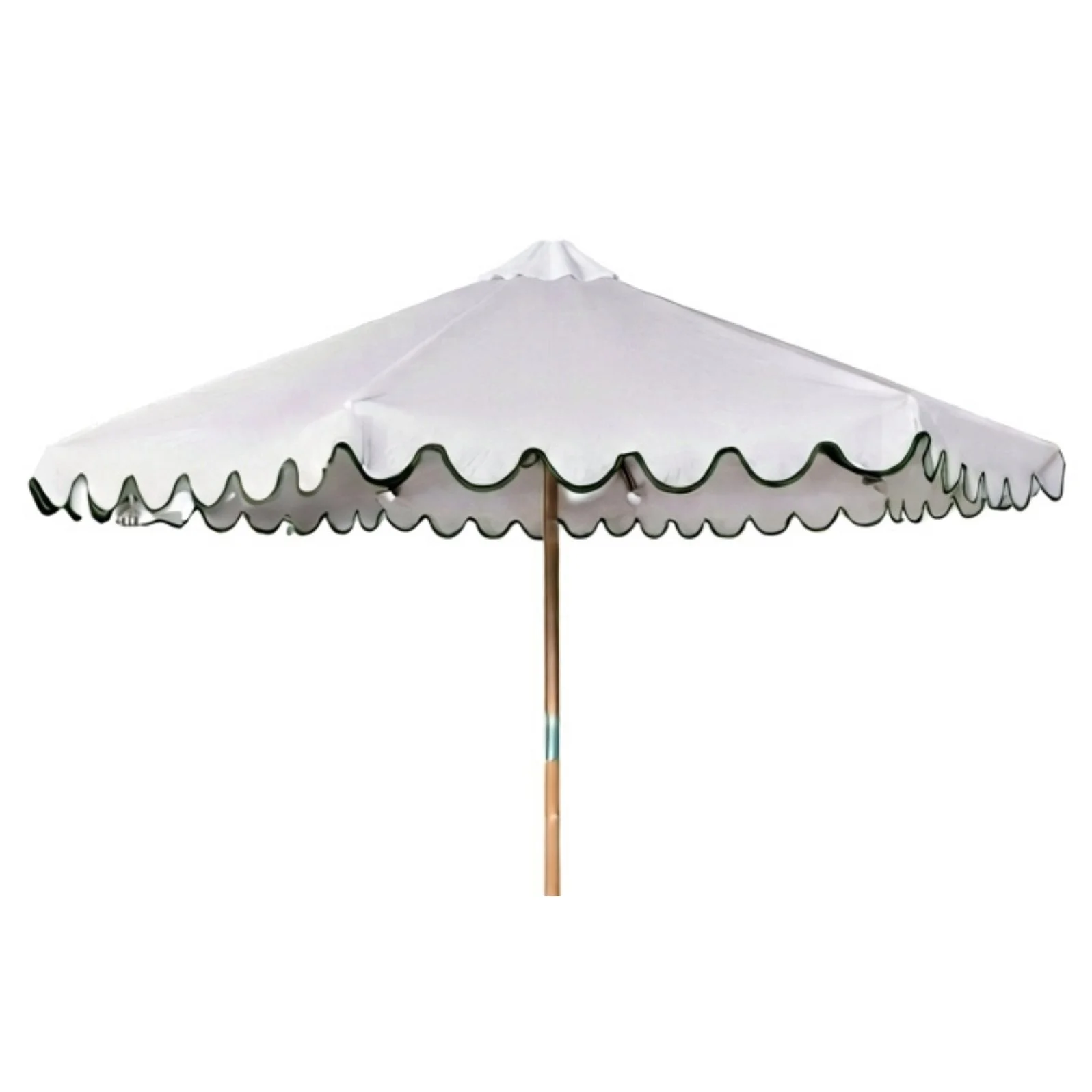 Market Umbrella - White with Bottle Green Scallop Edge