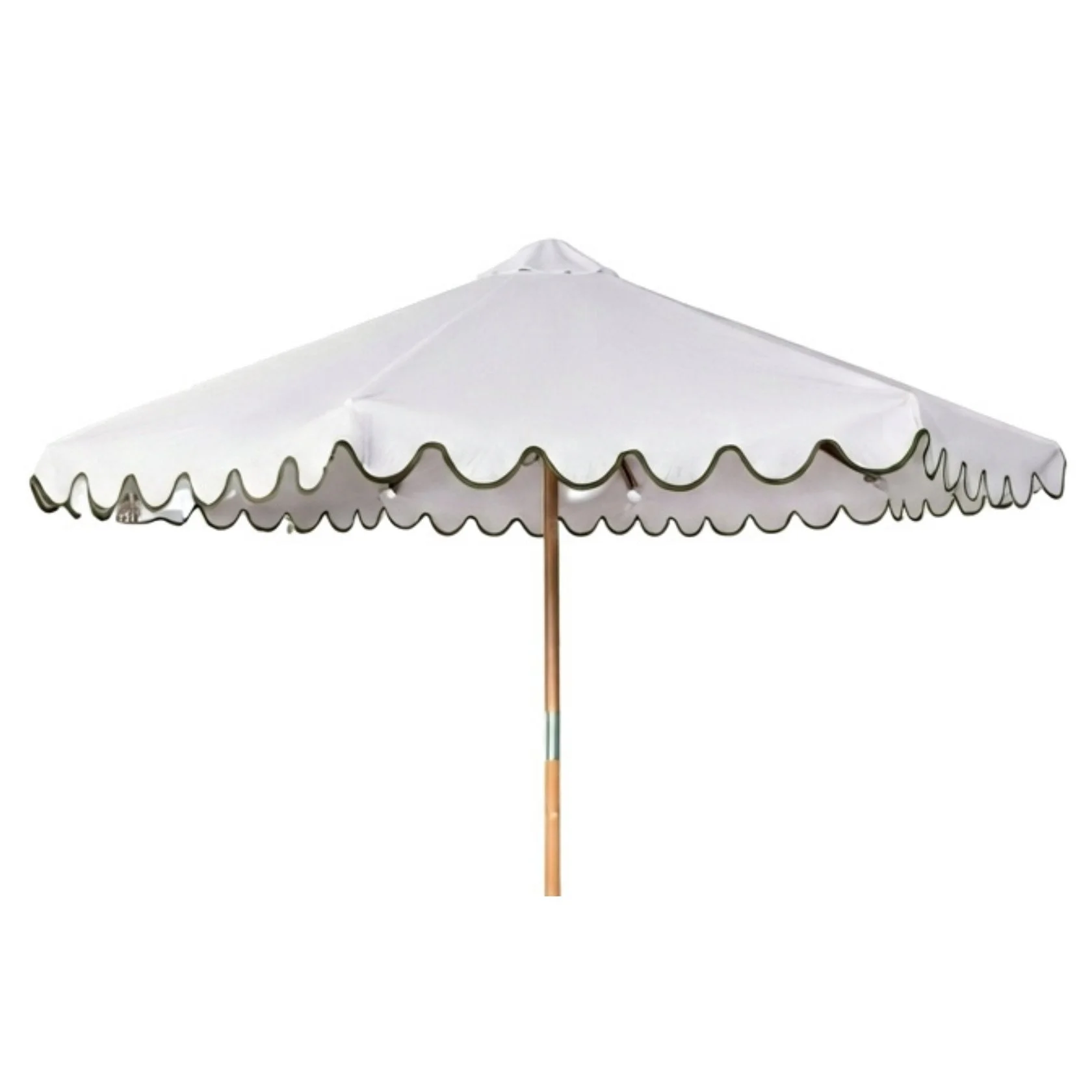 Market Umbrella - White with Olive Green Scallop Edge