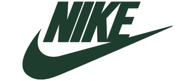 Nike logo with green text and swoosh on a black background.