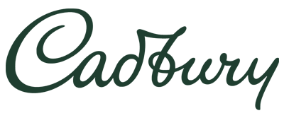 Close-up of the Cadbury logo in dark green cursive lettering.