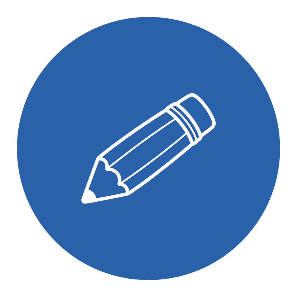 Icon of a pencil on a blue circular background.