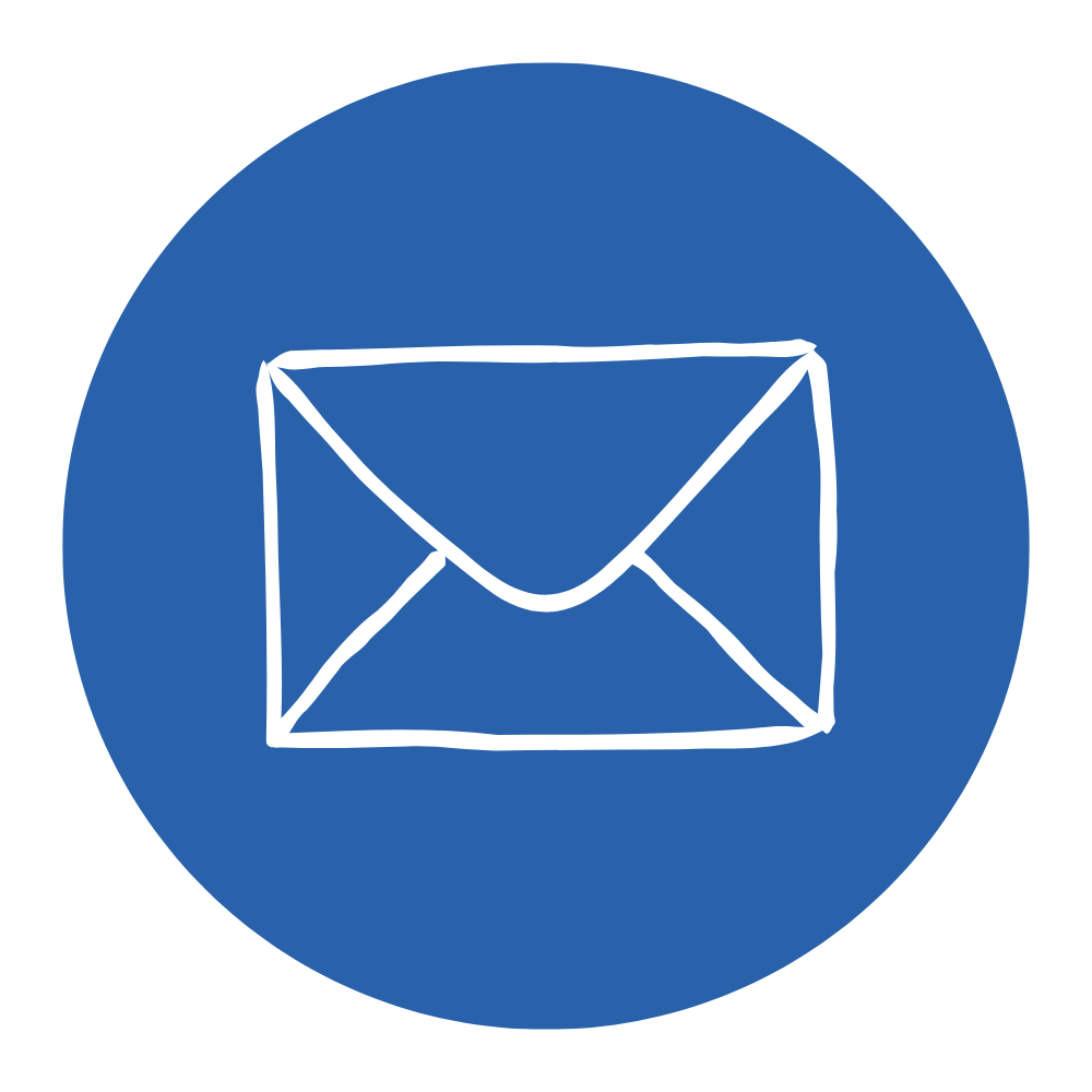 Icon of an envelope on a blue circular background.