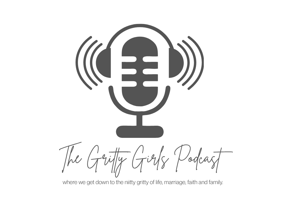 Logo for The Guilty Girls Podcast featuring a microphone with headphones and sound waves, with text indicating the show focuses on life, marriage, faith, and family.