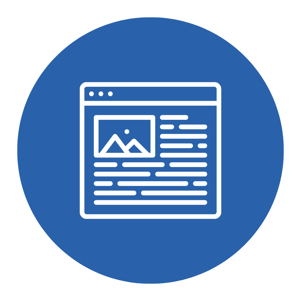 Icon of a web page with a picture and text, representing online content or article.